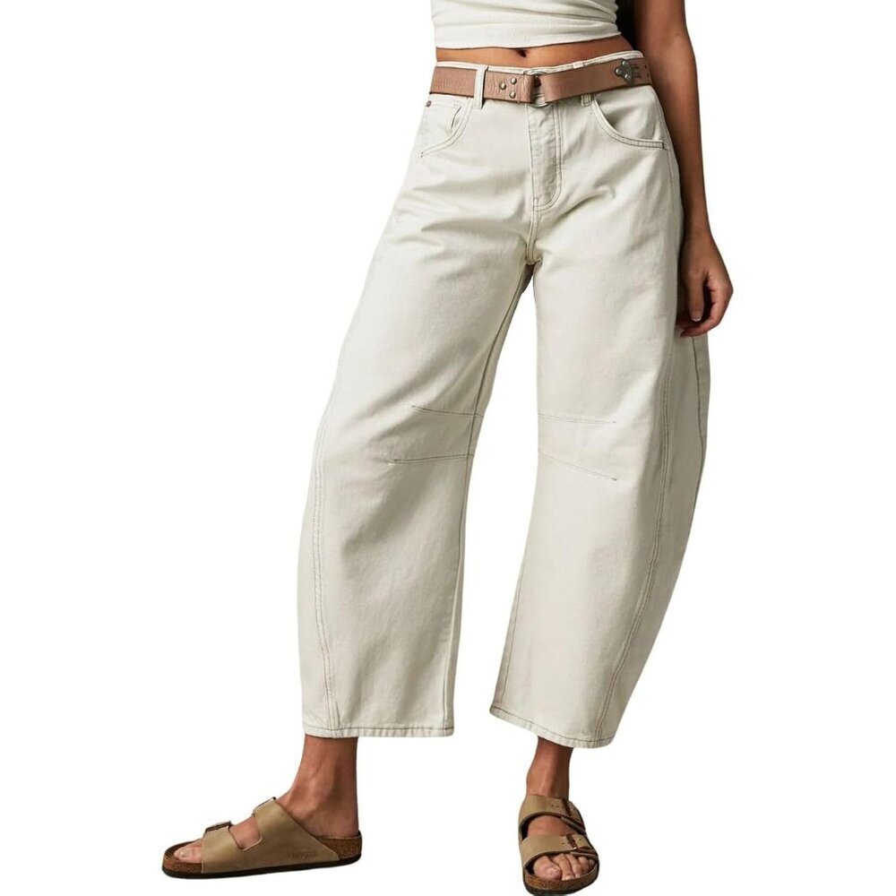 Women's Mid Rise Cropped Wide Leg Jeans Cotton Polyester Casual Baggy